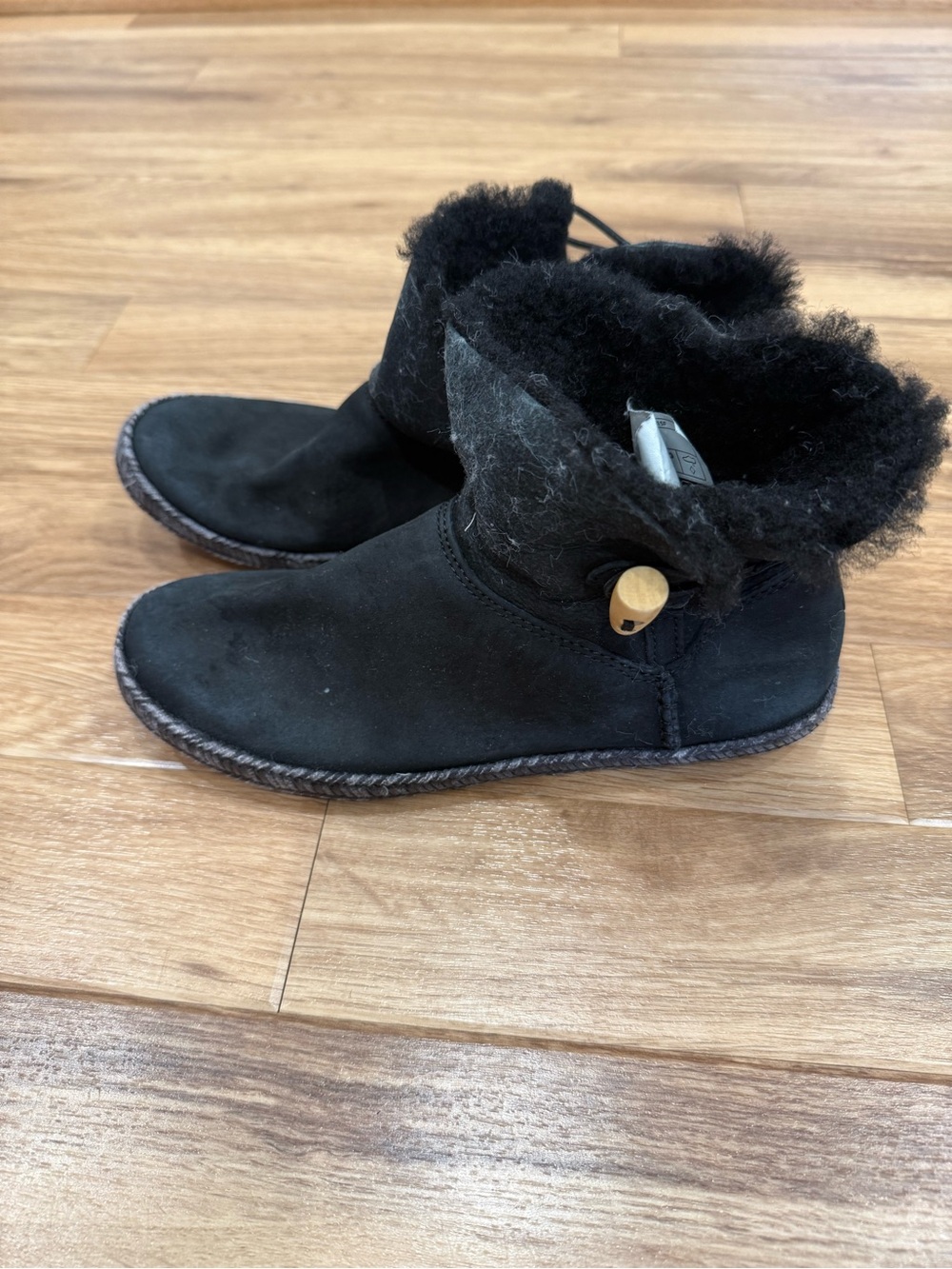 UGG Black Suede Shearling Cuff Ankle Boots